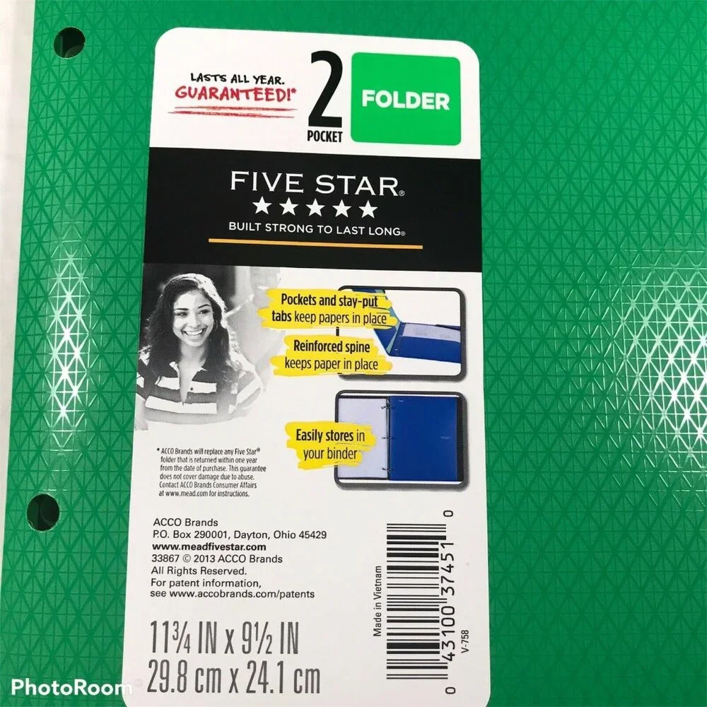 Lot Of 3 Mead Five Star Plastic Green 2 Pocket Folders New